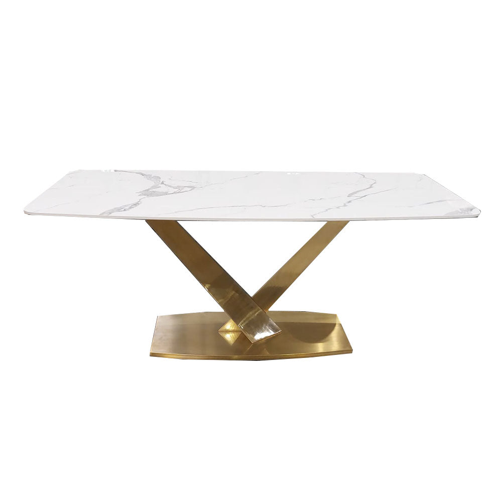 Valeo Gold 1.8 Dining Table with Polar White Sintered Stone Top - Mirror4you